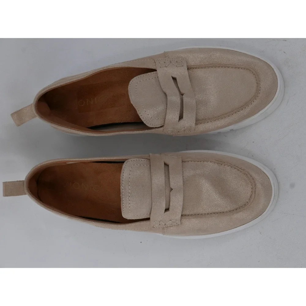 Vionic Uptown Loafers Shoes Beige Suede Slip On Comfort Flats Women's Size 9